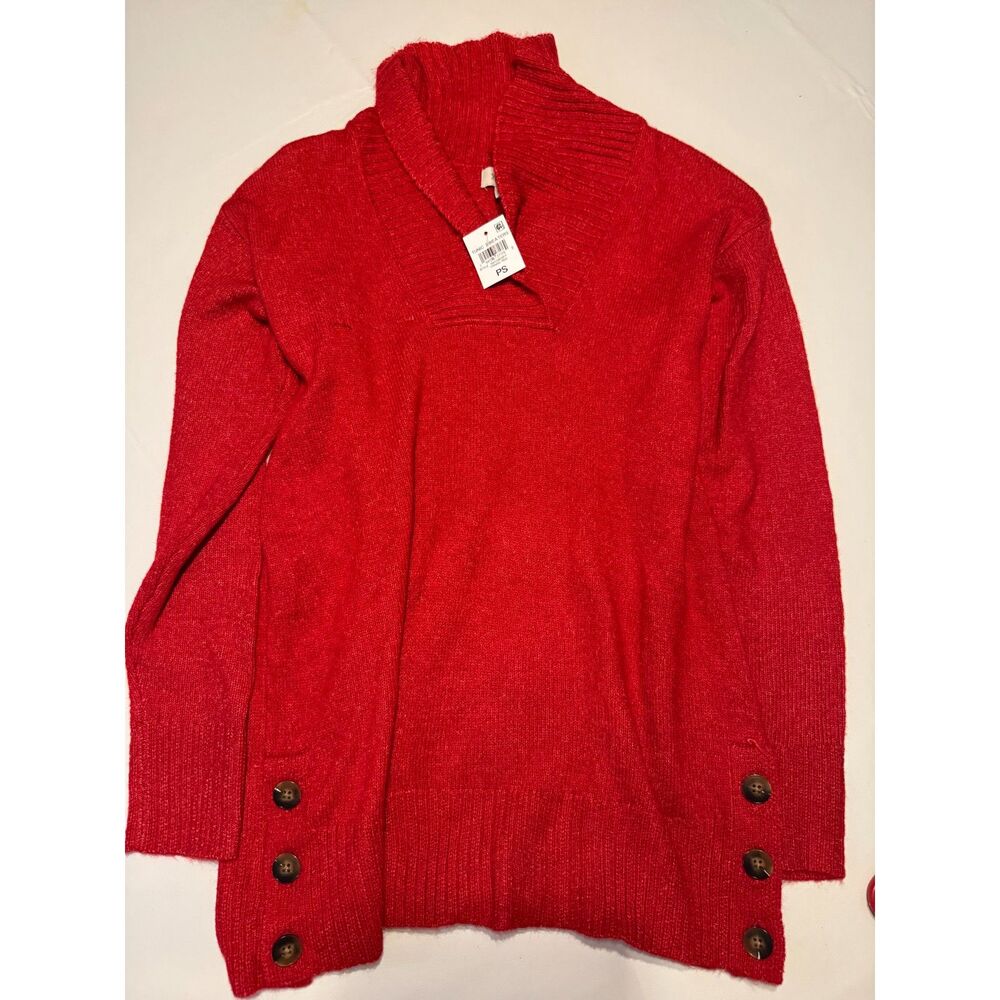 NWT Style & Co Ribbed Shawl Collar Tunic Sweater with Side Button Detail PS